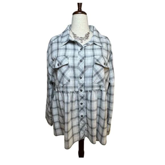 Heyson Tops - Heyson Gray/White Plaid Oversized Babydoll Top - Size 1X